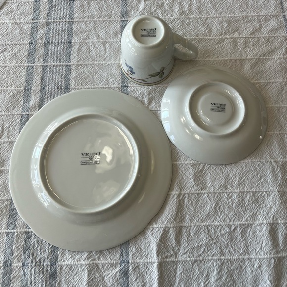 NEVADA VEŘSO Breakfast Plate, Tea cup & Saucer Set of 3 white ceramic floral - Picture 3 of 12